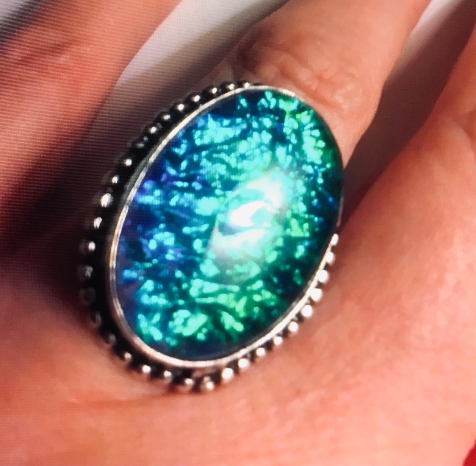 Triple Fire Opal Blue 925 Sterling Silver Ring