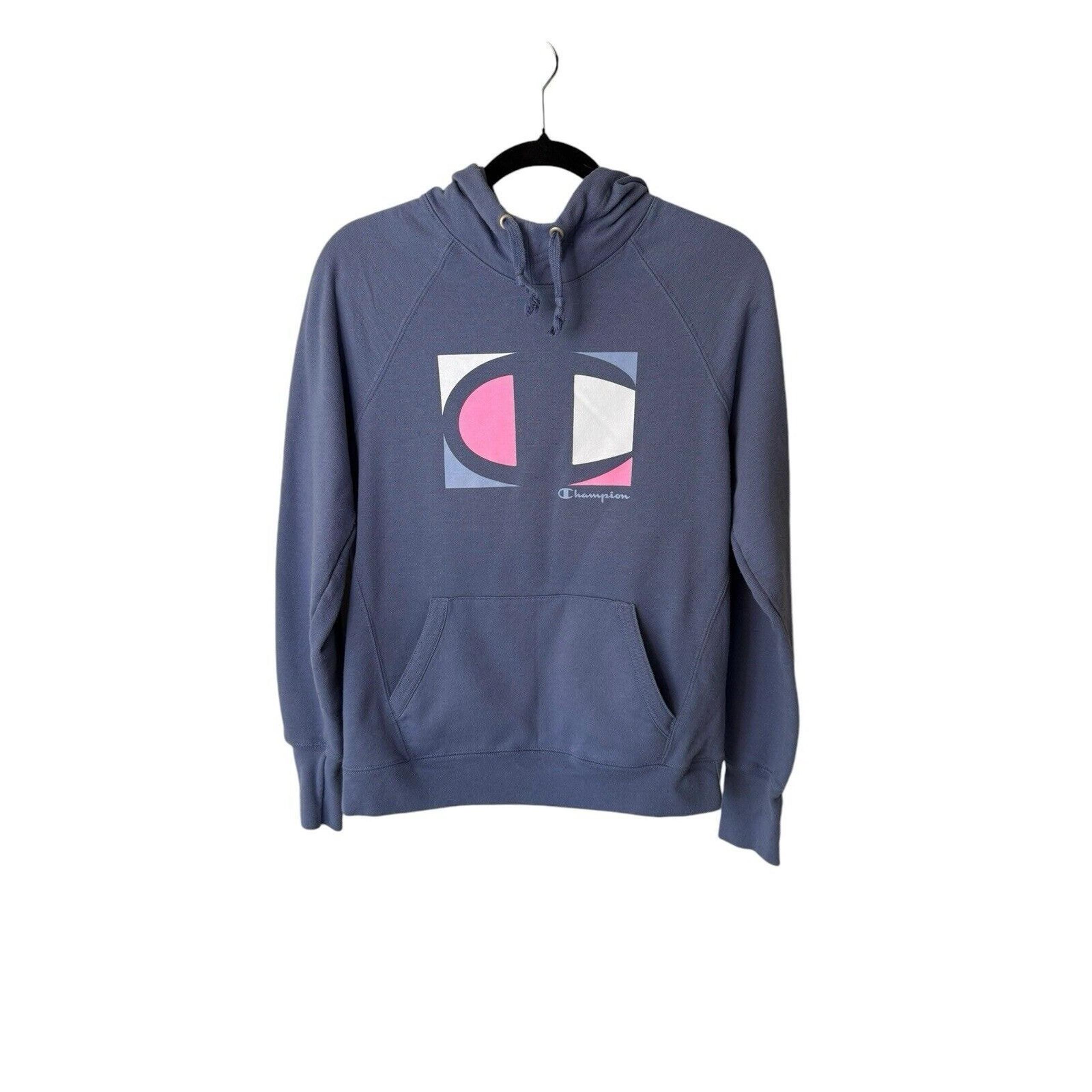 Champion Hoodie Womens S Powerblend Big C Logo Fleece Lined Raglan Sleeve Blue