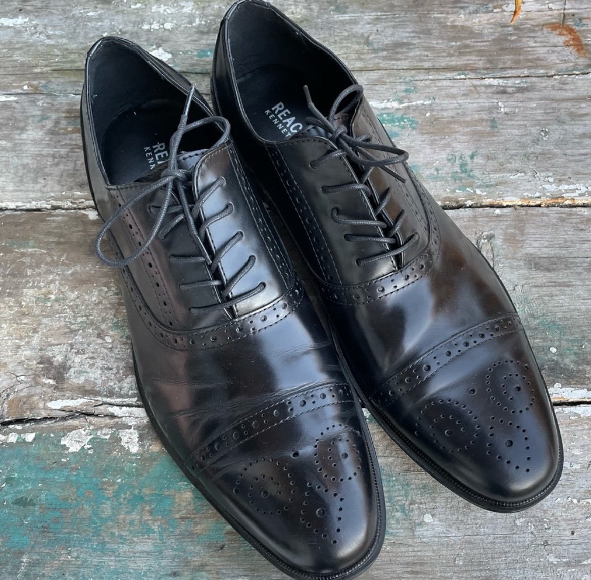 Kenneth Cole Reaction black leather dress shoes oxfords 12