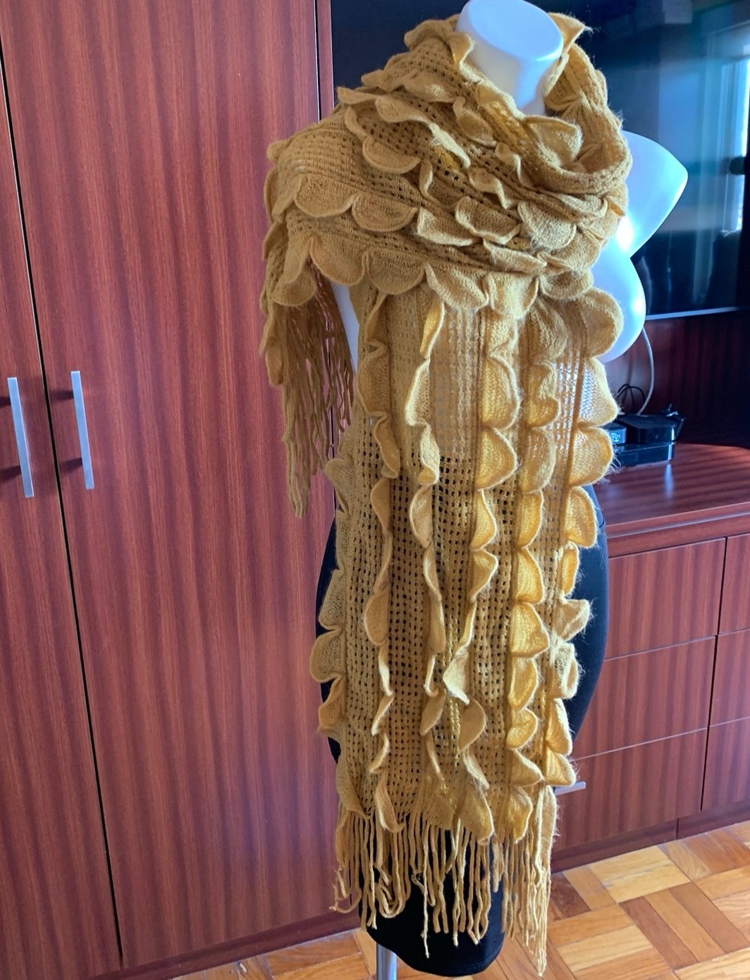 NWOT Beautiful long fringed wool scarf. Size 76”/14”