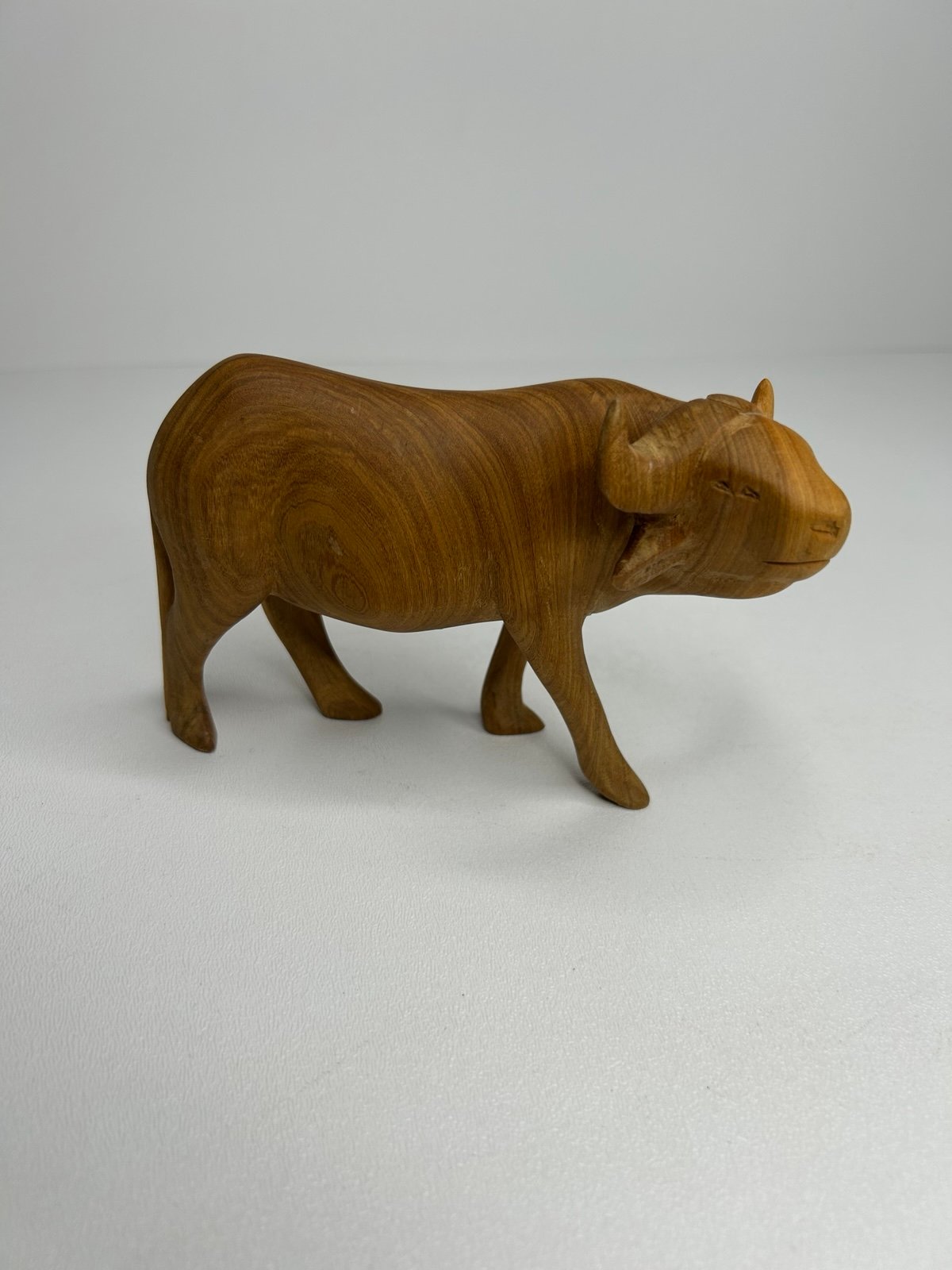 Vintage MCM Wooden Hand Carved Water Buffalo Statue