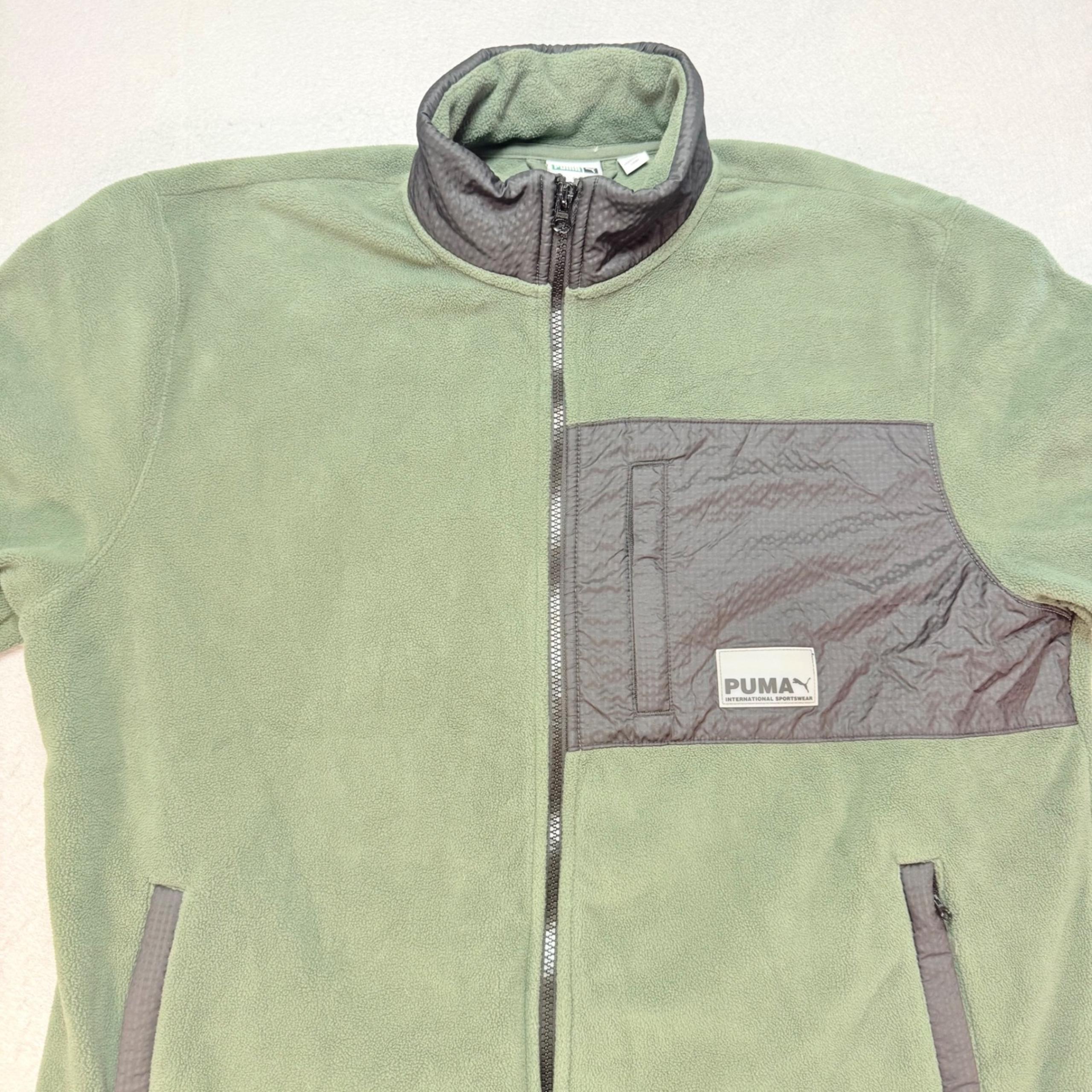 Puma Fleece Jacket Full Zip International Sportswear Olive Green L, Fashion