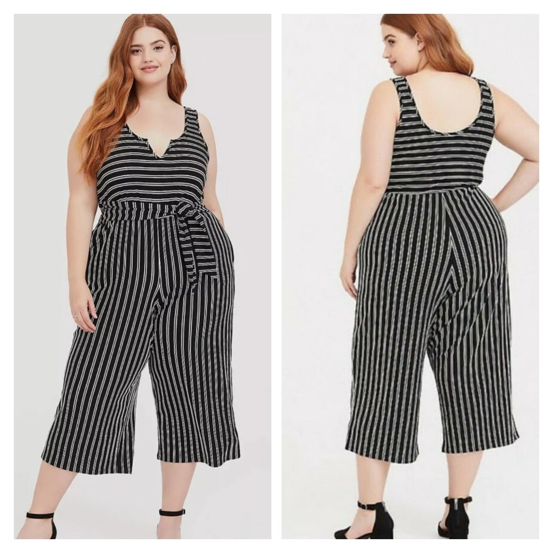 Torrid NWOT Size 00 Medium/Large Black & White Stripe Rib Culotte Jumpsuit