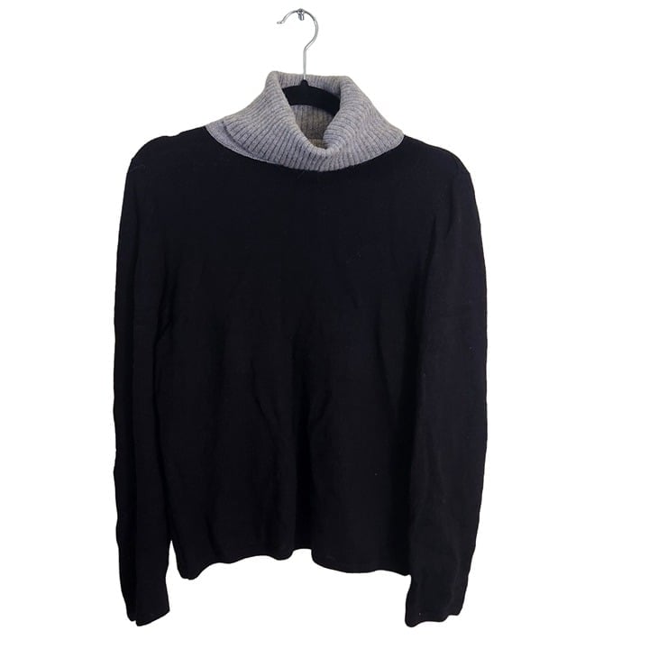 Peruvian Connection Black Gray Color Block Turtleneck Baby Alpaca Sweater Size M