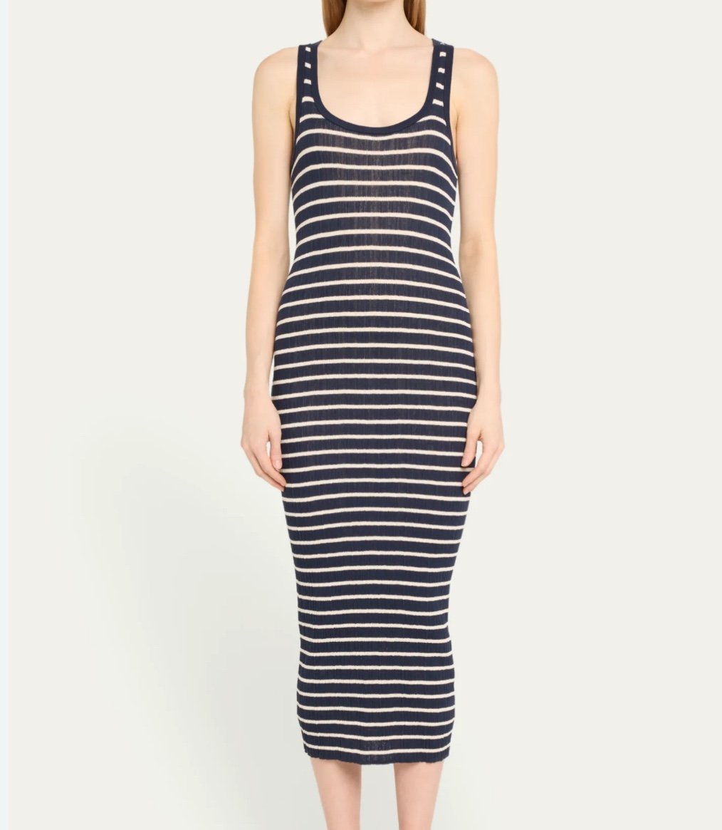 A.L.C. Iris Stripe Knit Midi Striped Dress Blue/White