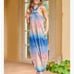 Tie Dye Blue Pink Side Split Halter Maxi Dress With Pockets
