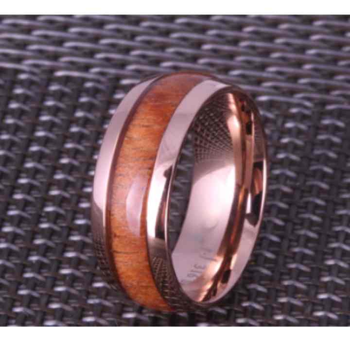 Koa wood ring pink gold plates