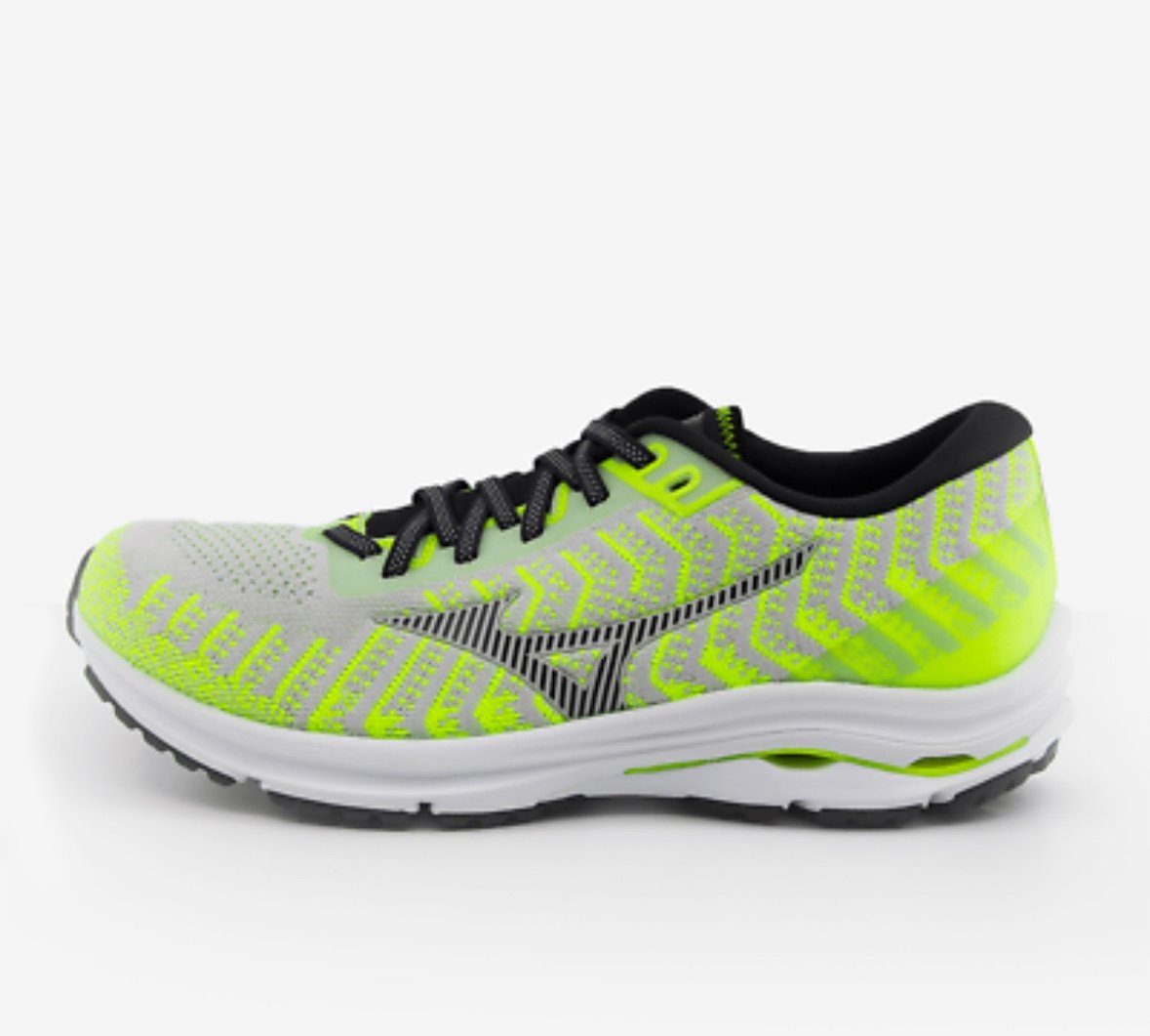 Mizuno Wave Rider Waveknit Neon Yellow Gray White Shoes Sneakers Men Size 11