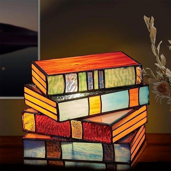 Stained Glass Stacked Books Lamp Tiffany Style Table Lamp Home Decor Book Lampsl