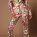 Sheer Embroidered Floral PantSuit - L