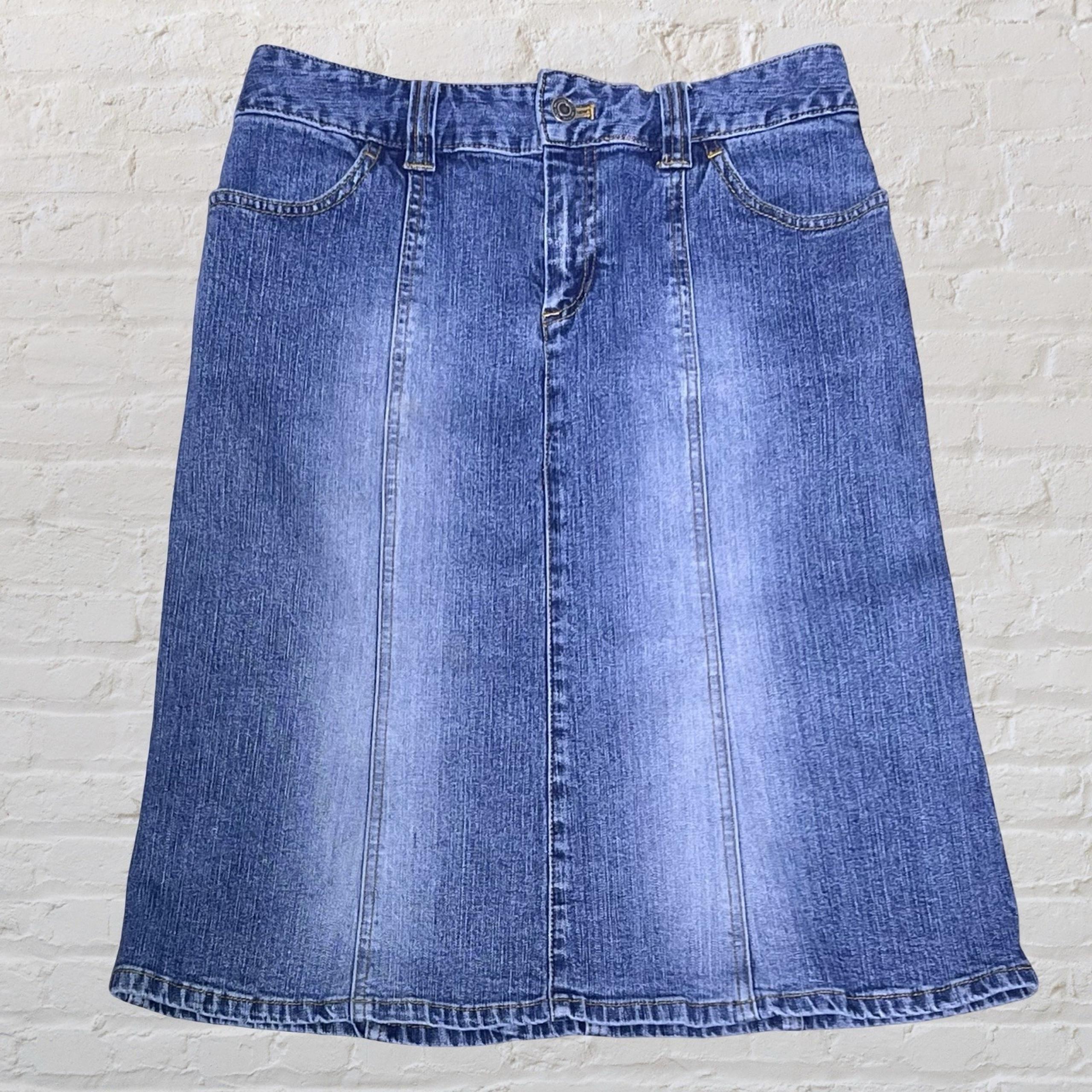 Michael Kors Women A-Line Midi Jean Skirt Size 2 Blue Back Flap Pockets Boho