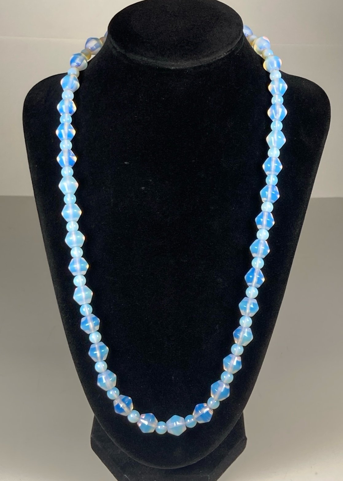 Opalite Ethereal Necklace – 22” with 10mm Faceted & 5mm Round Beads, Silver Tone