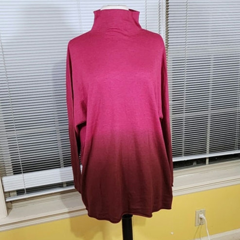 NEW Nic+Zoe Pink Burgundy Ombre Mock Turtleneck Cashmere Blend Sweater 188 1X