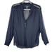 Karen Karen Black Long Sleeve V-Neck 1/4 Button Sheer Beaded Blouse Size M