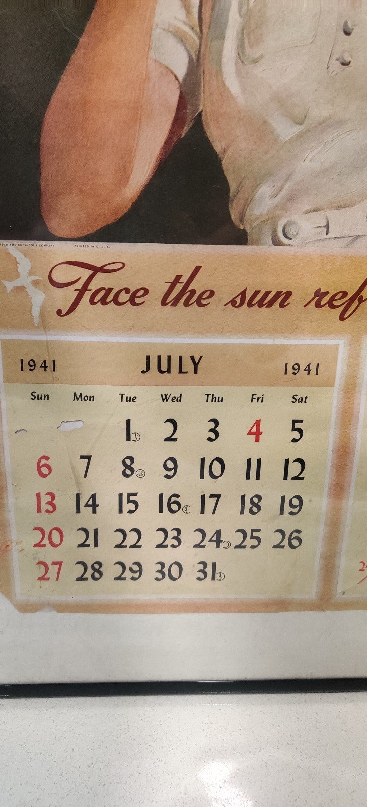 Coca cola July and August sale vintage calendar from 1941