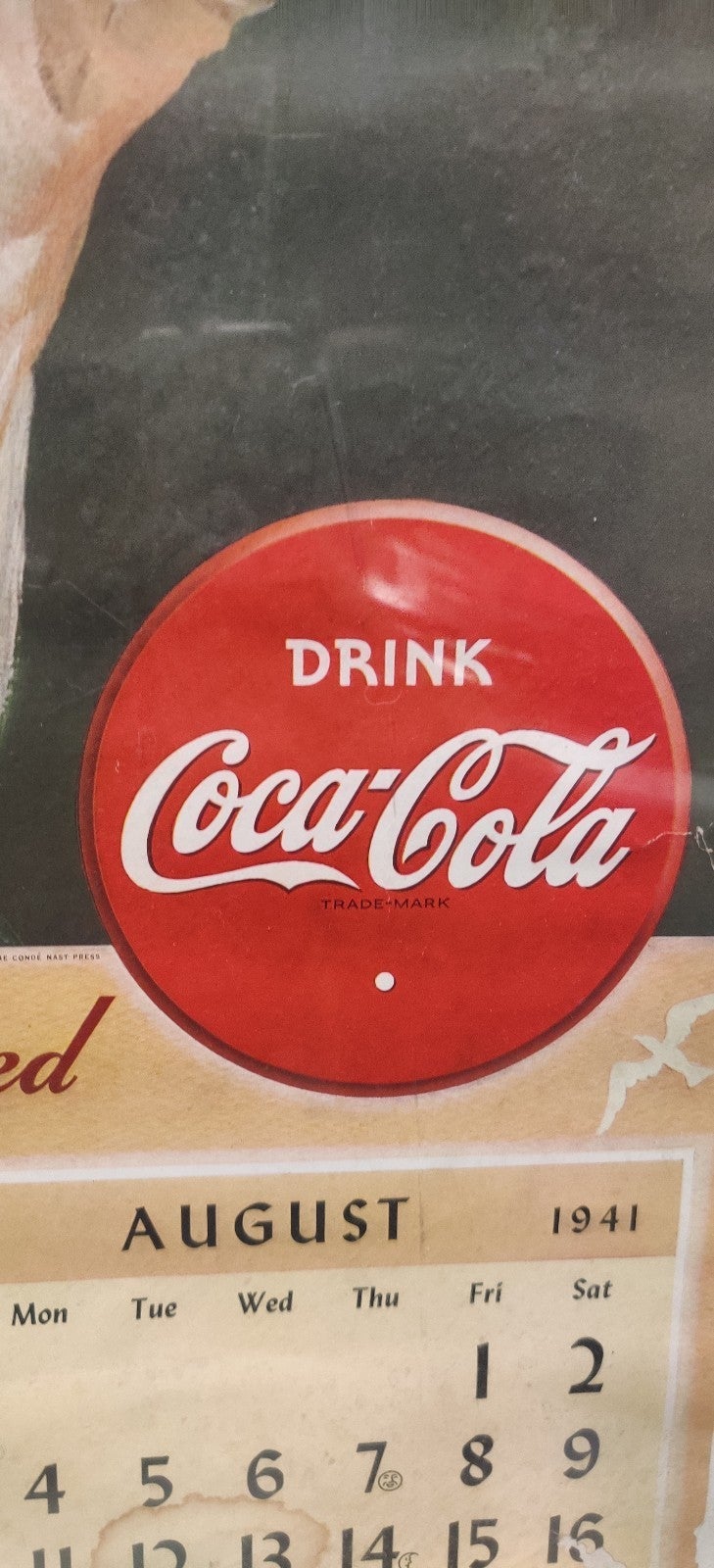 Coca cola July and August sale vintage calendar from 1941