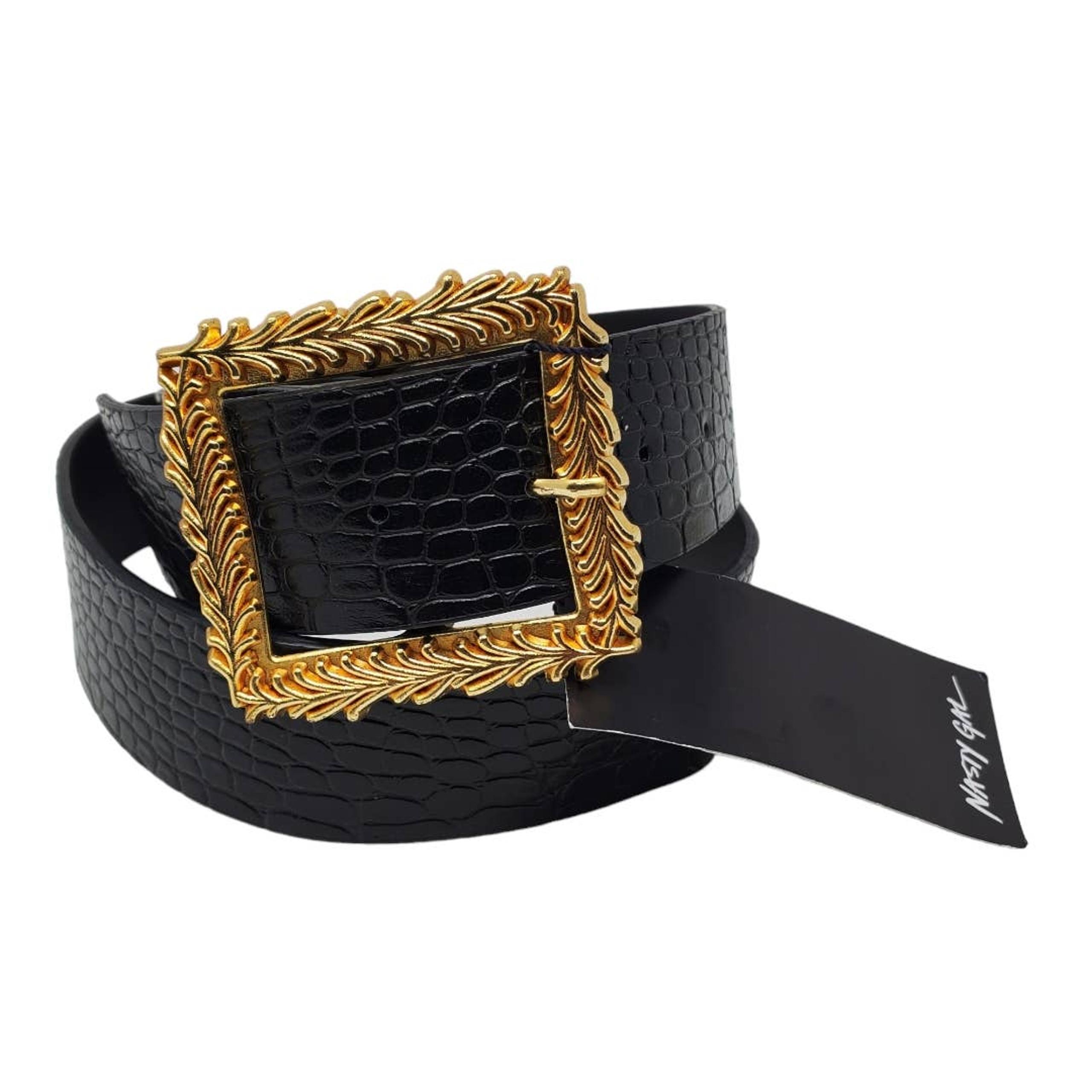 Nasty Gal Croc Black Faux Leather Belt New With Tags Gold Tone Buckle
