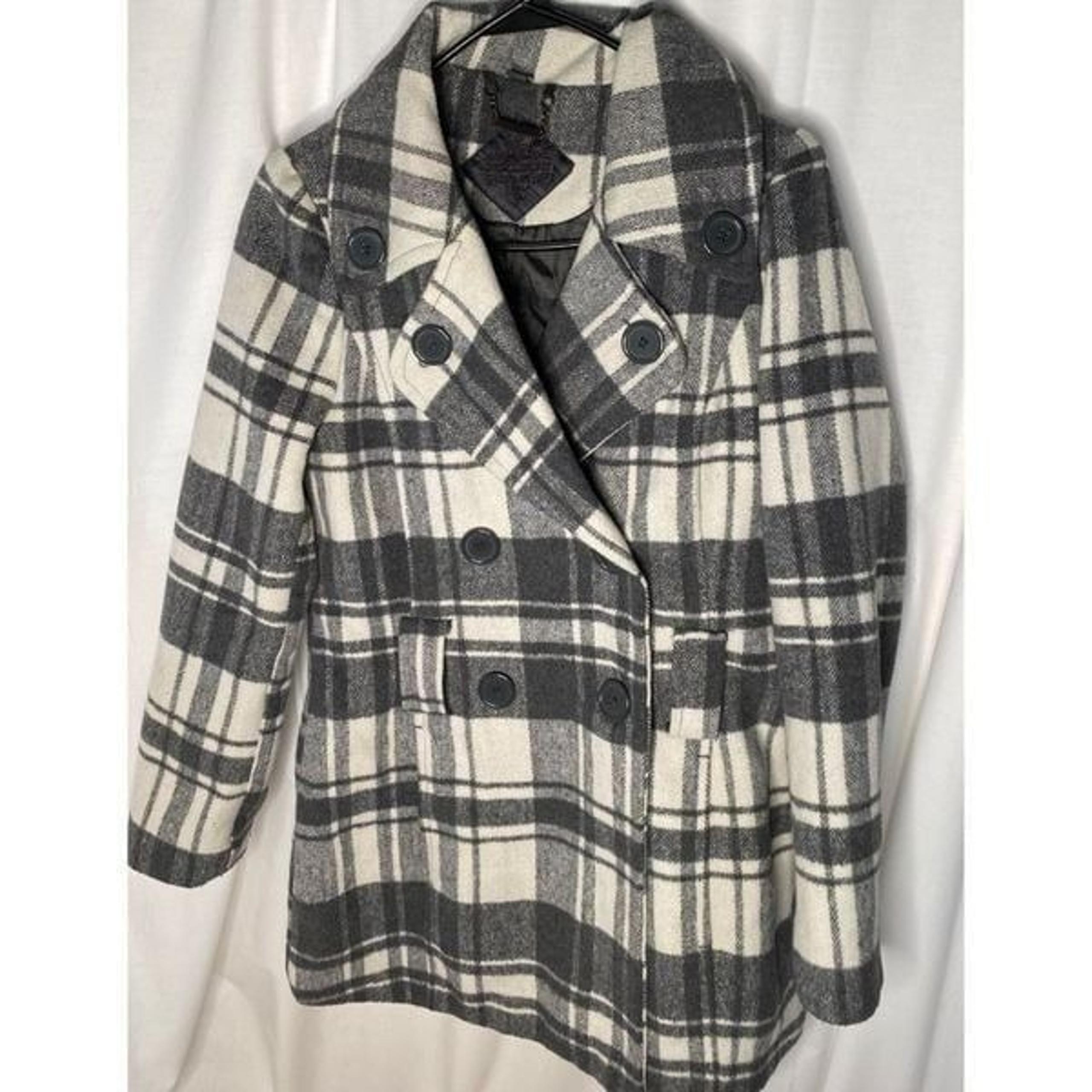 Jou Jou Grey & White Plaid Blazer Pea Coat  Jacket ~ Super Soft ~ Size S