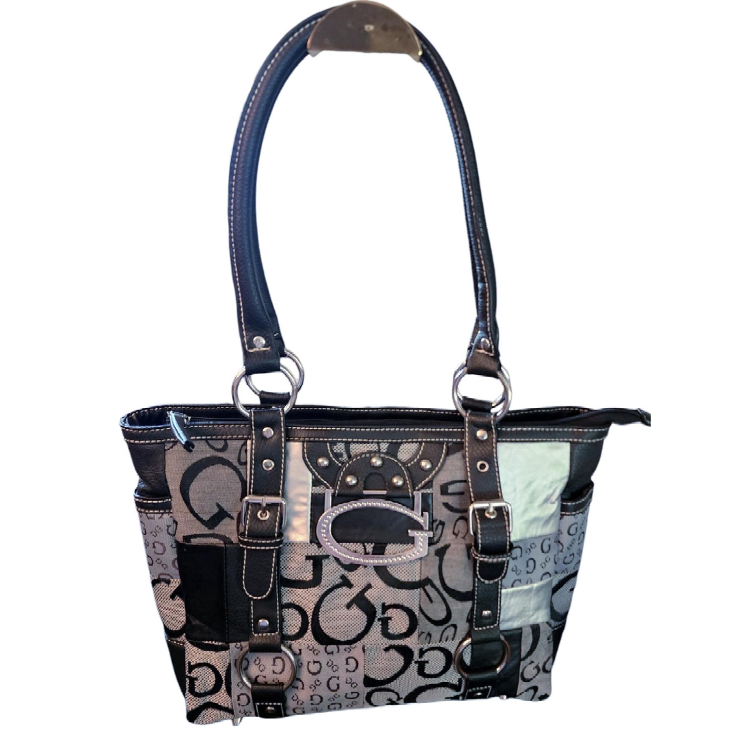 G by Guess Patchwork black gray logo purse handbag