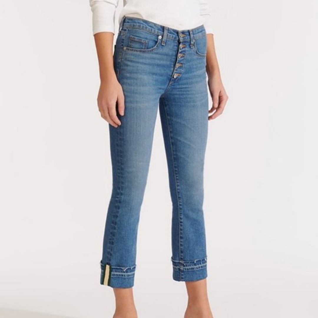 Veronica Beard Carolyn High Rise Baby Boot Cut Button Fly Blue Denim Jeans NWT