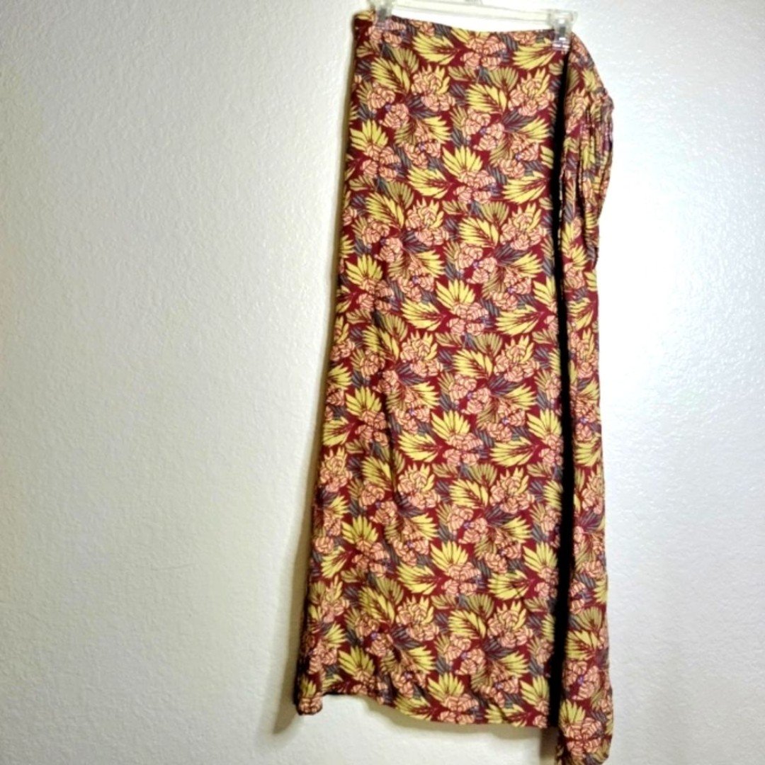 FLAX Jeanne Engelhart Midi Wrap Skirt Slit Tie Floral Boho Sz M
