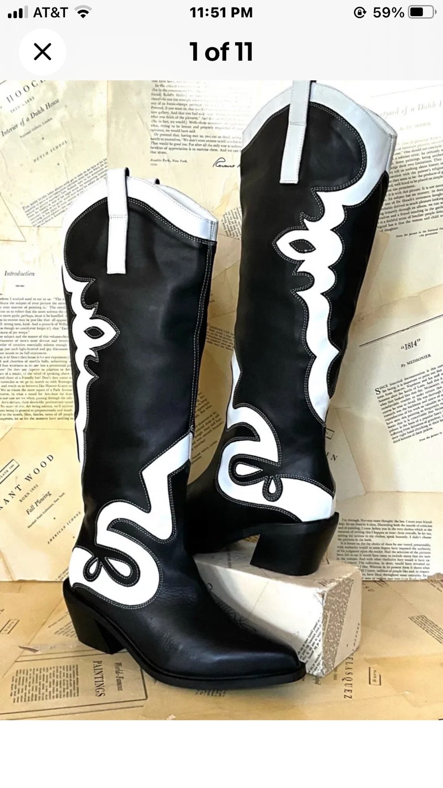 Free People Alohas Mount Dallas Tall Western Boot Black White Leather black & w
