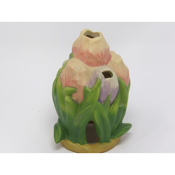 Vintage Floral Frog Floral Bouquet Shaped 4 3/4 H x 3 1/2 W Pink & Purple Flow