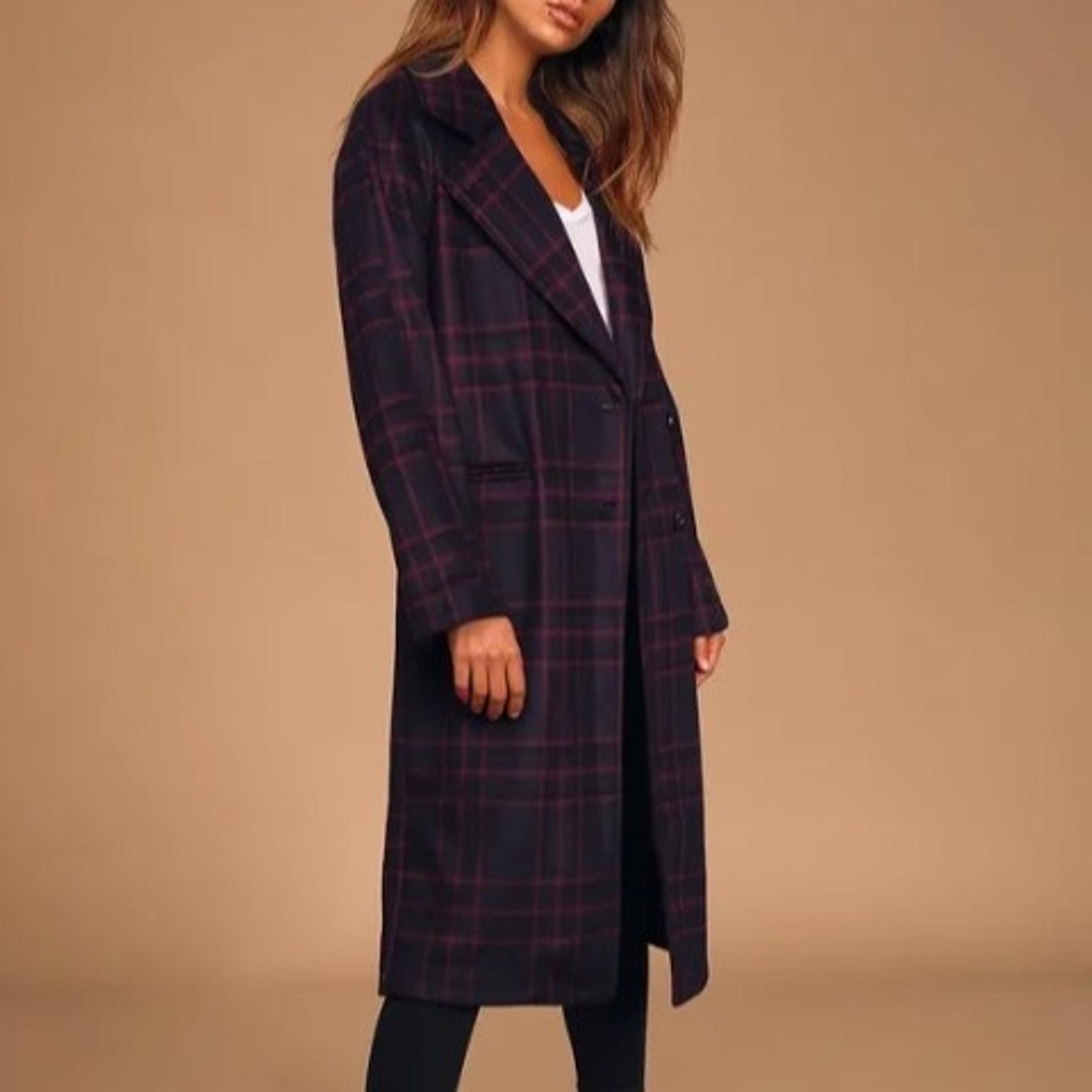 Lulus Karalissa Dark Purple Plaid Coat