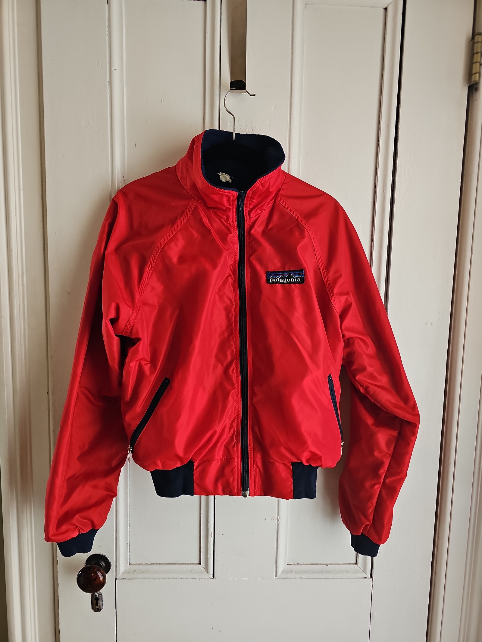 Vtg. Patagonia Nylon Red /Navy Big Logo Tab Bomber Jacket 13/14