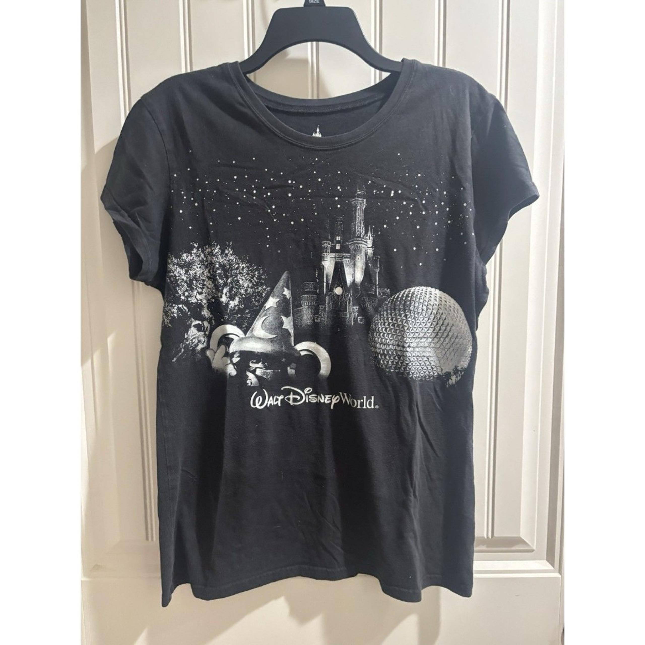 Disney Parks Womens Pullover Graphic T Shirt Tee Crew Neck Black SZ XL