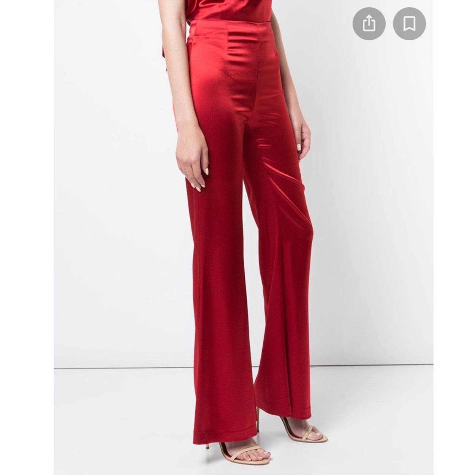 Galvan London Flared Leg Mid Rise Satin Pants Scarlet Red Palazzo 6