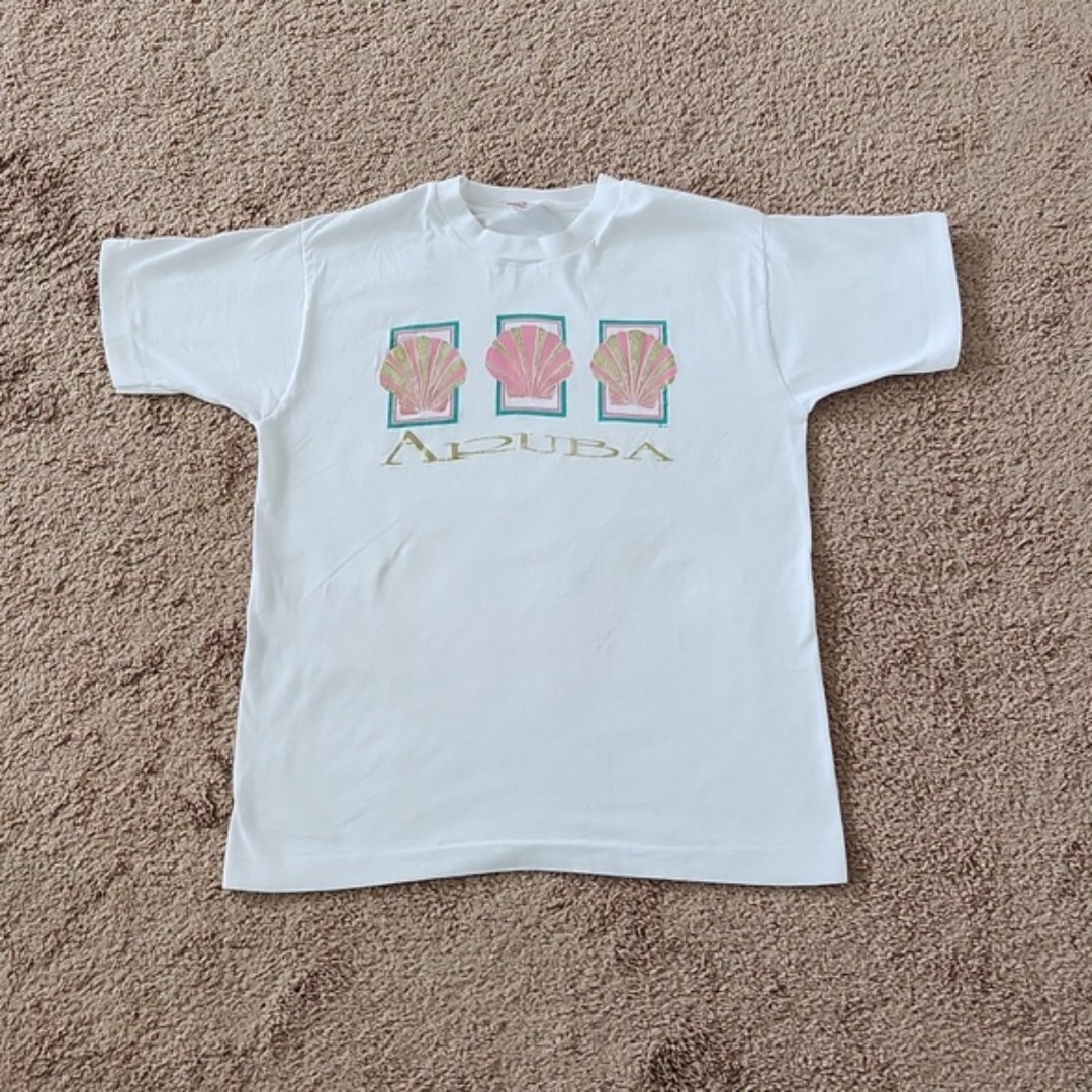 Fruit of the Loom 90's Vintage ARUBA Short Sleeve T-shirt, White, Size Adult M