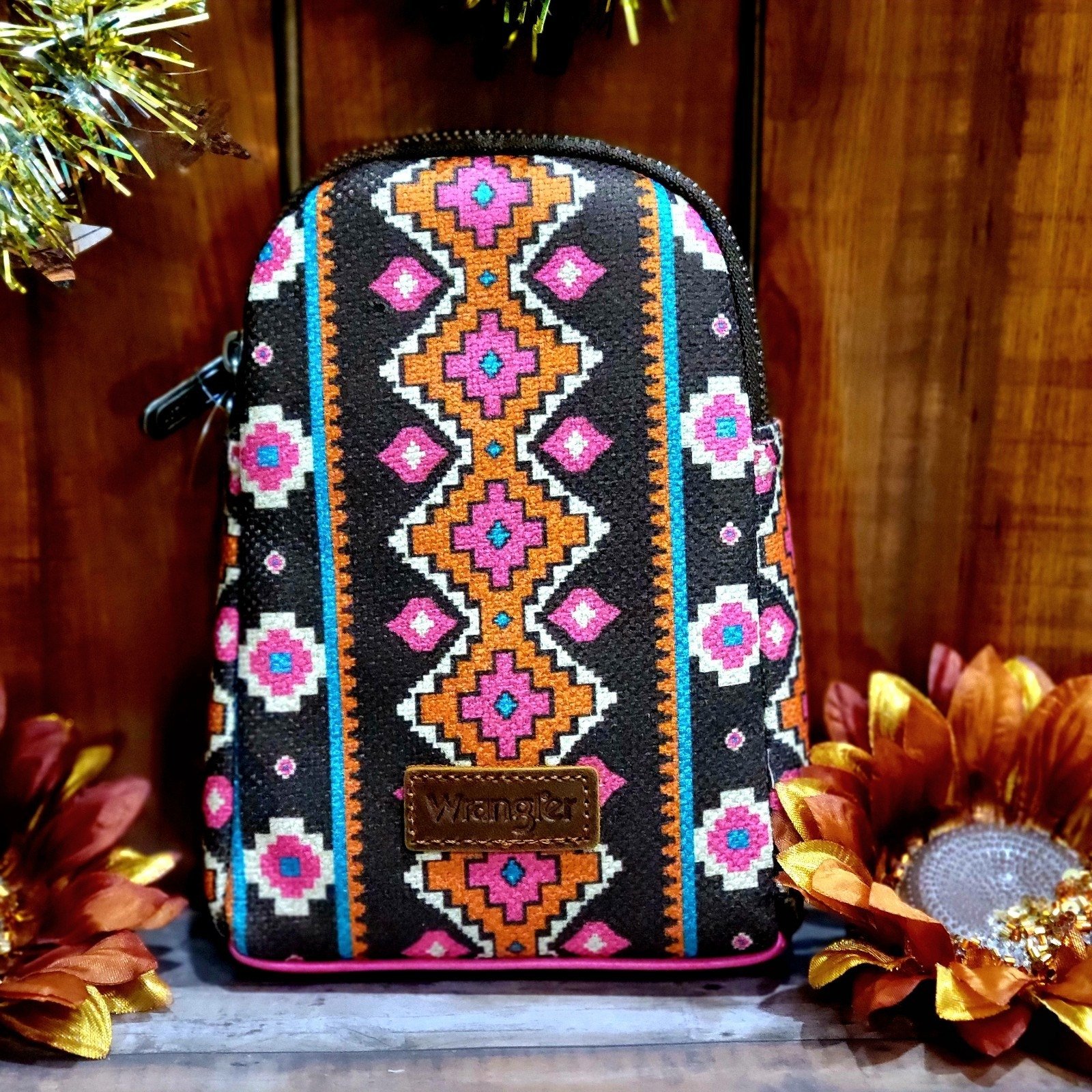 Wrangler Sling Chest Bag Ladies Aztec Print Crossbody Hot Pink Guitar Strap