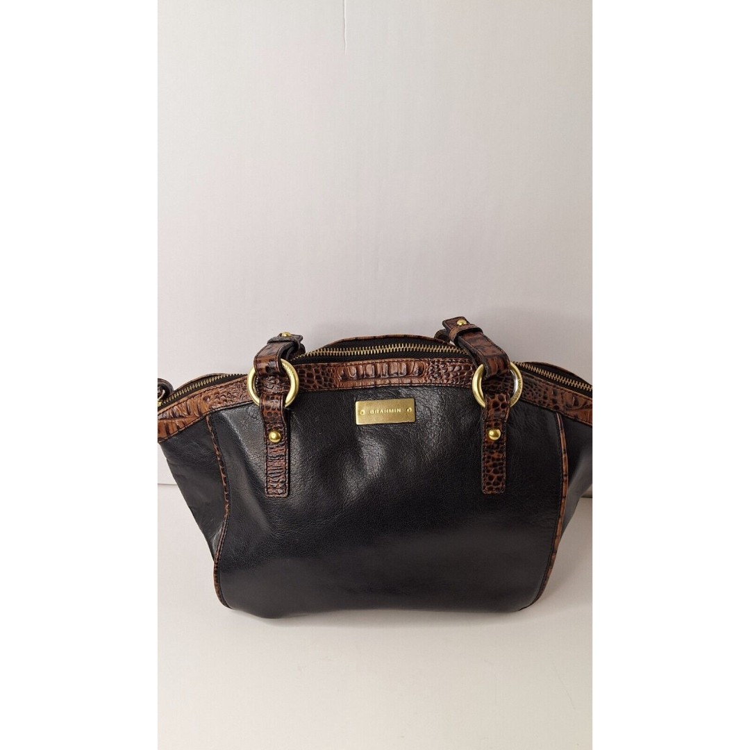 Brahmin Mini Arno Satchel Crossbody Handles Tuscan Black/Brown Croc Convertible