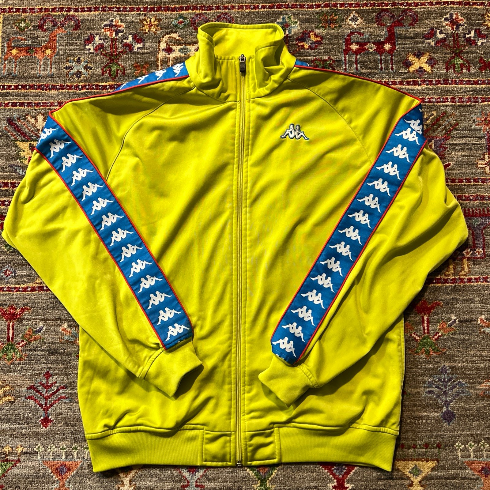 Vintage Y2K Kappa Jacket Mens Medium Retro Track Jacket Full Zip Logo Yellow