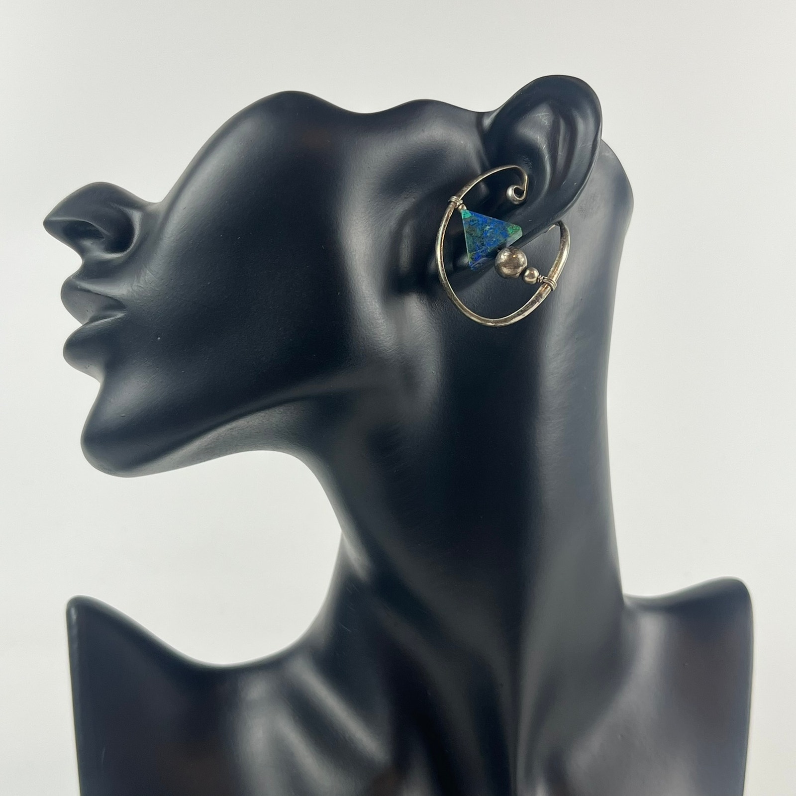 Barbara Barnett Sterling Silver Ear Hooker Cuff SET Vtg US Made Azurite Triangle