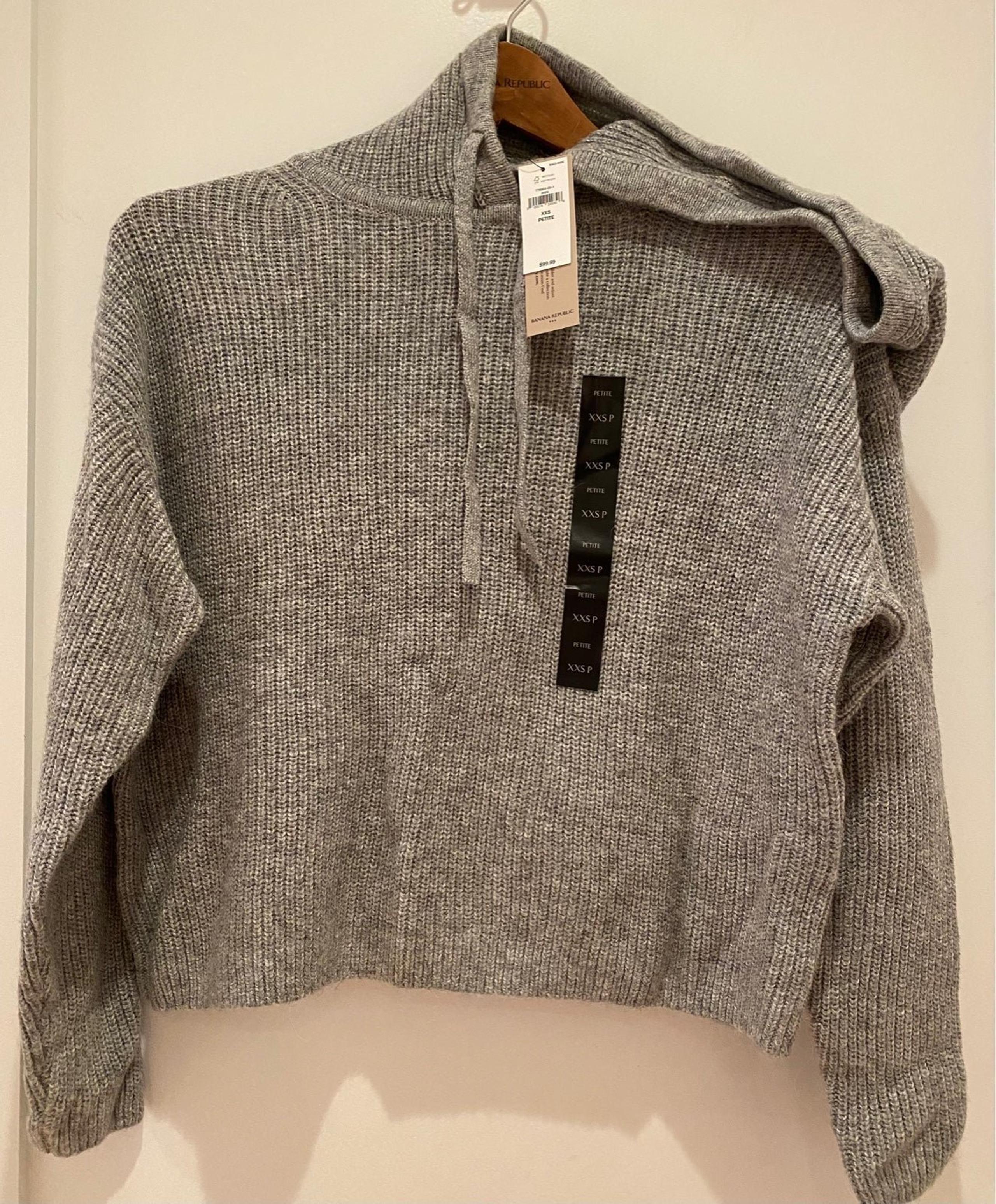 NWT Banana Republic Factory Grey Alpaca Nylon Blend Hooded Sweater in XXSP