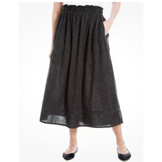 Max Studio Smocked Waist Linen-Blend Midi Skirt Women's Size Small Heathered Cha