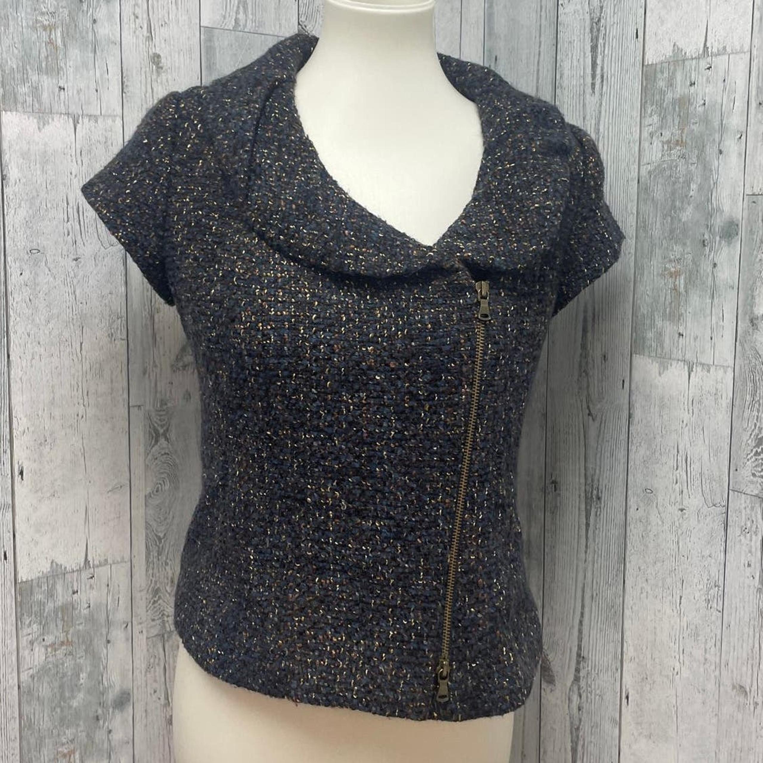 Classiques Entier Womens Small Short Sleeve Wool Blend Front Zip Blazer Jacket