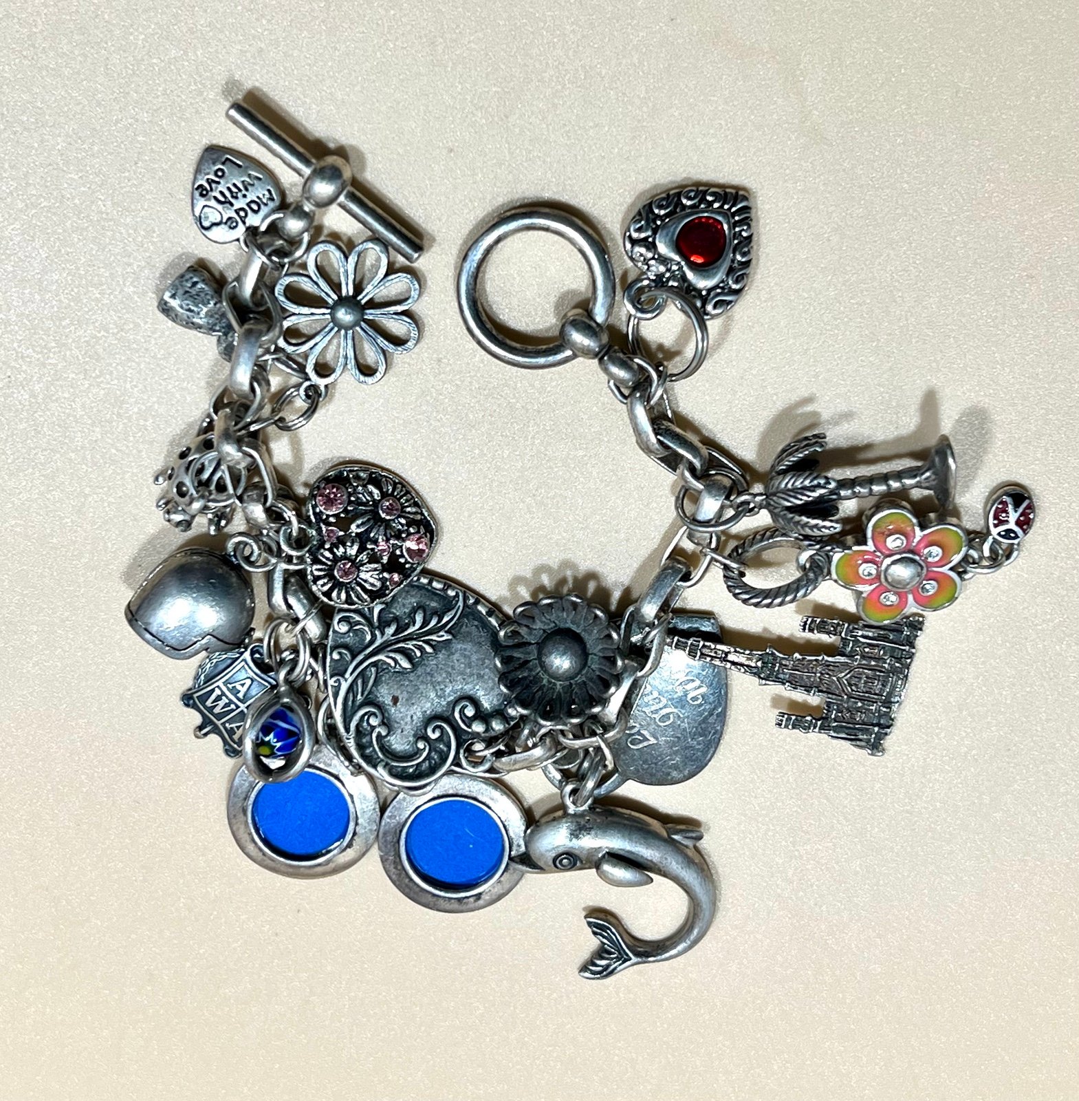 Vintage/Antique Sterling Silver Charm Bracelet Heavy! 66 Grams 7-Inches (4A)