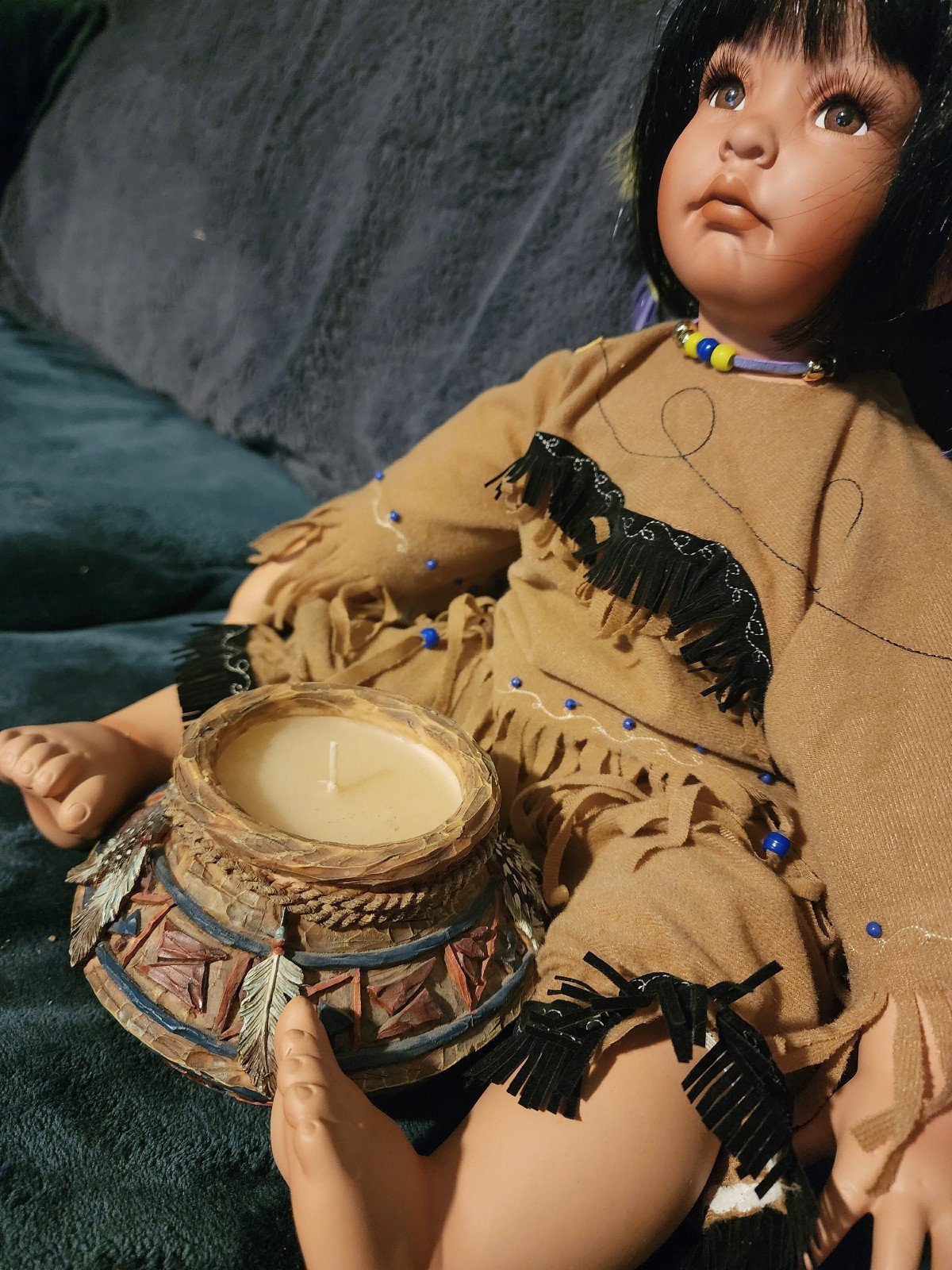 Paradise Galleries - Large Beautiful Indian Doll with Original Candle.