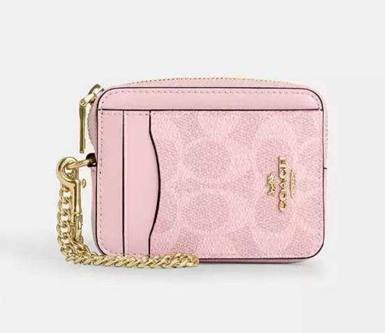 Coach Zip Card Case Signature Canvas Powder Pink NWT