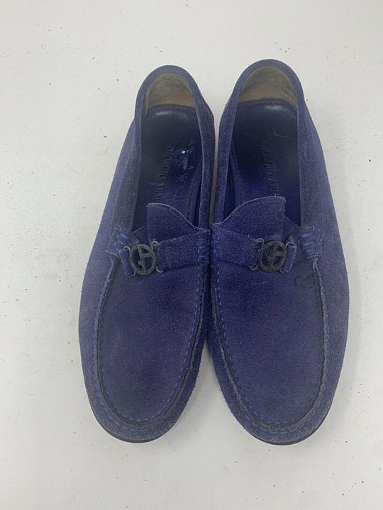 Giorgio Armani Blue Textured Suede Slip On Loafers Size 41.5