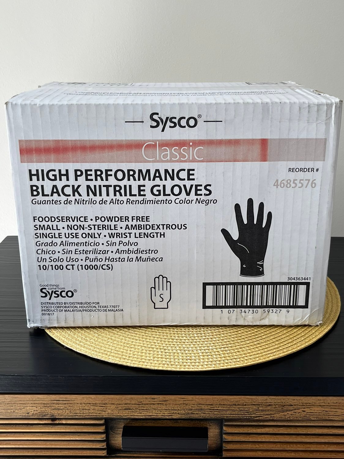 Sysco high performance black nitrile gloves box 1000ct sz small