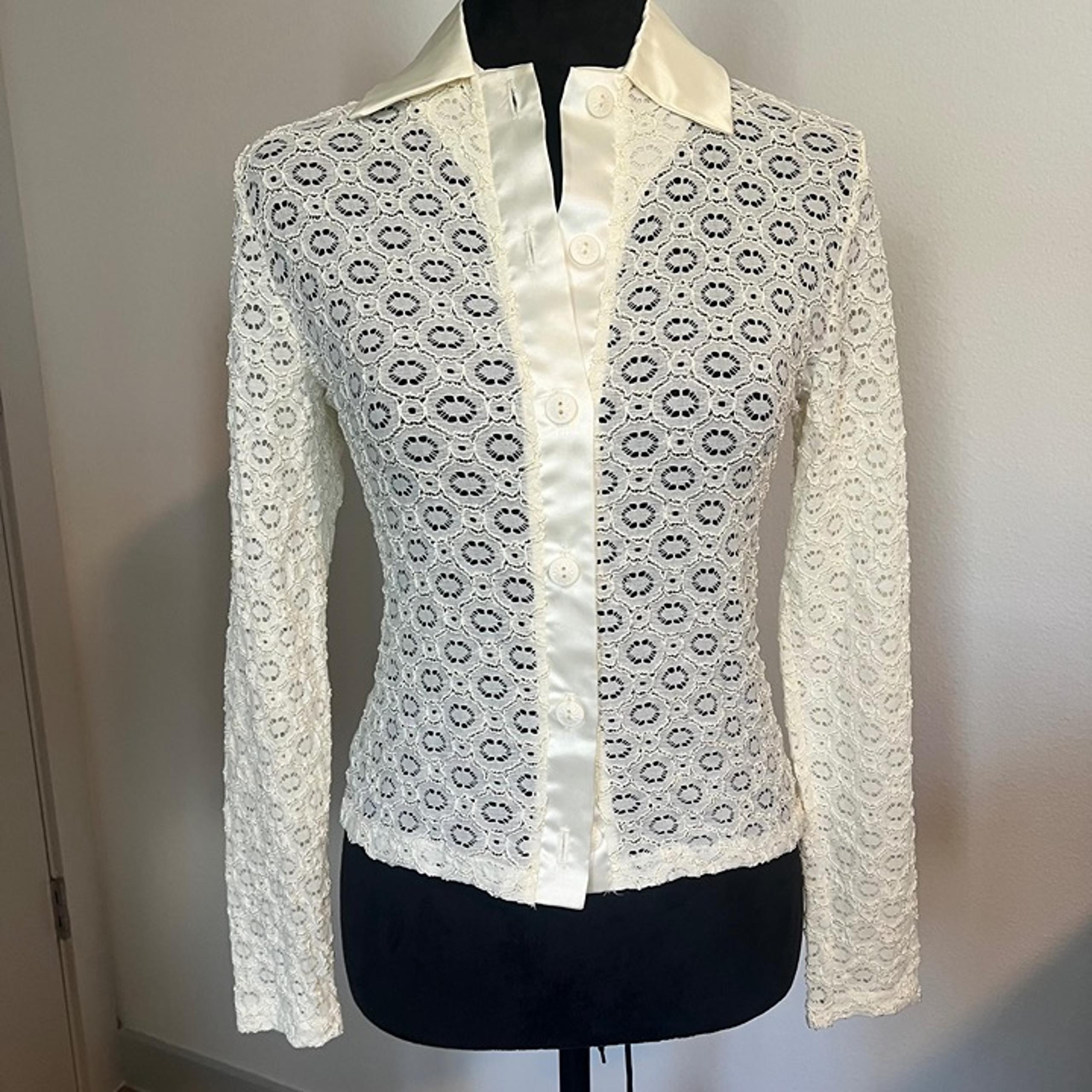 HANKY PANKY Womens Nylon Lace Button Up Top Sz M Girlhoodcore Sheer Whimsy Party