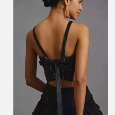 NWT Anthropologie Pilcro S Faux Leather Corset Top Lace-Up size Small Black New
