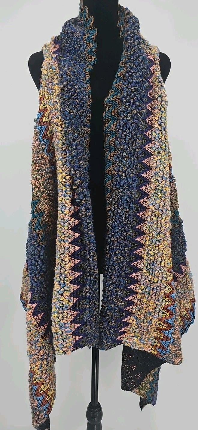Soft Surroundings Womens Mixed Yarn Topper Wool Long Sweater Teal Sz OS Boho