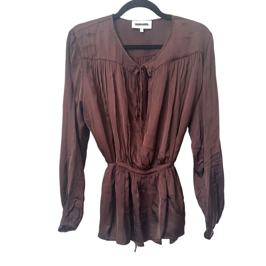 SAINT ART Tie Waist Boho Blouse Brown Medium