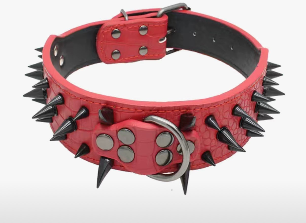 Pet Leather Studded Adjustable Collar, Ex-Small