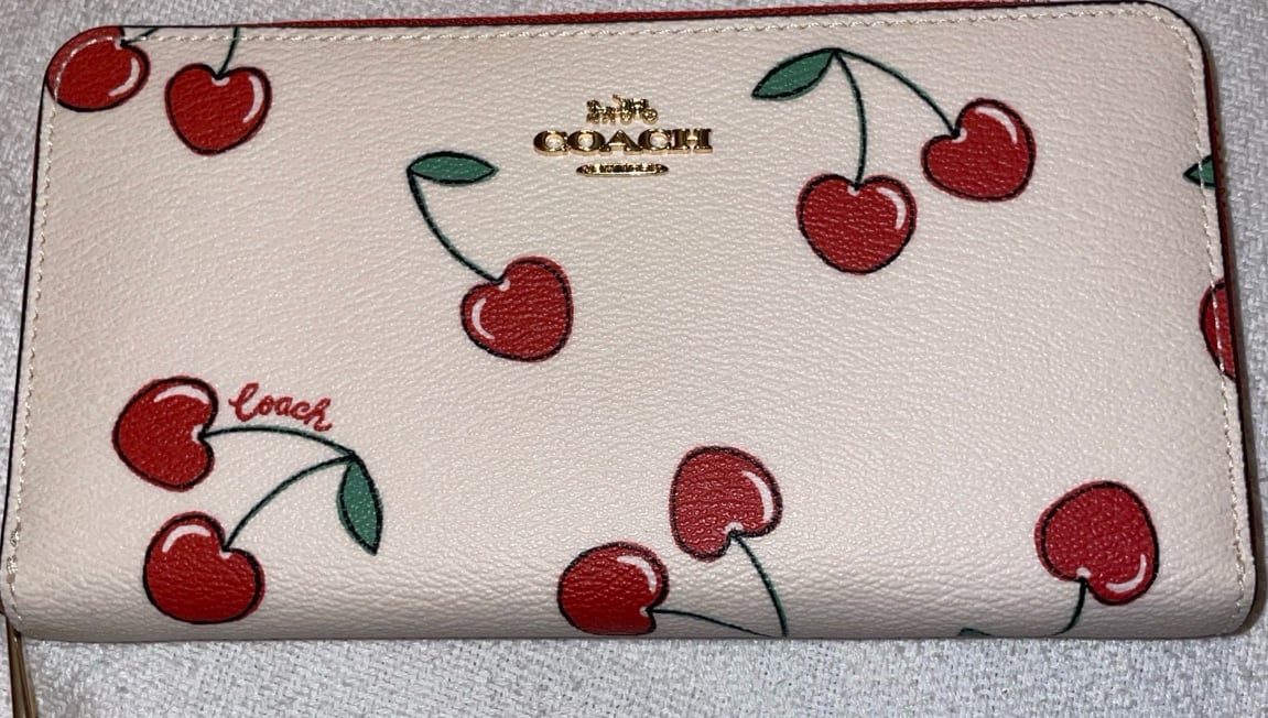 Coach cherry zip around wallet
